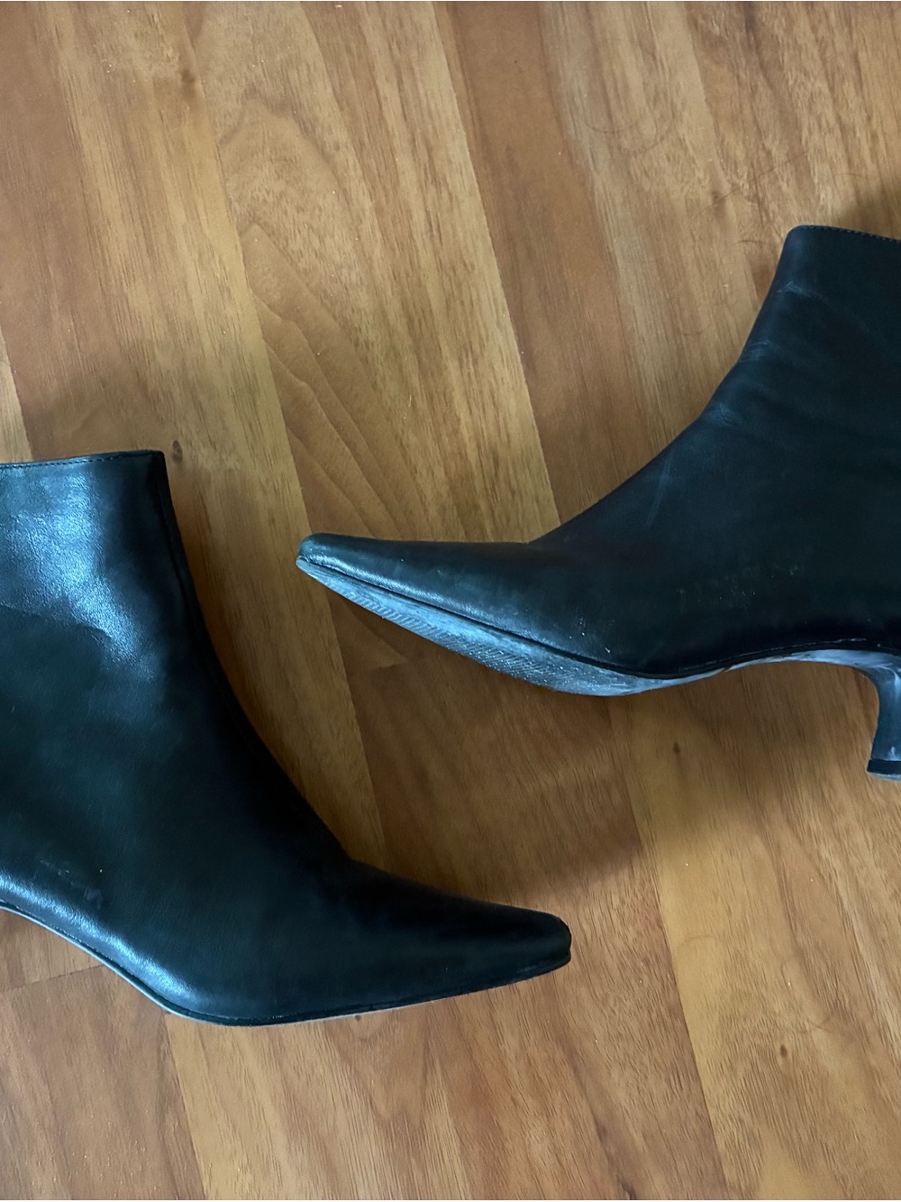 Steve Madden Delvie Black Pointed-Toe Leather Ankle Boots - Women's Size 5